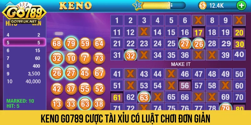 Keno GO789 cược tài xỉu có luật chơi đơn giản