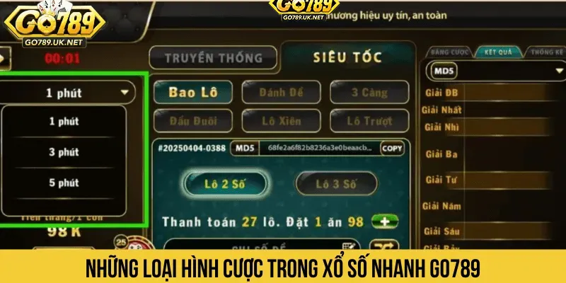 Xổ số nhanh GO789 cung cấp nhiều dáng cá cược khác nhau